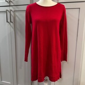 EILEEN FISHER Red Merino Wool Solid Midi Sweater Dress Petite Medium